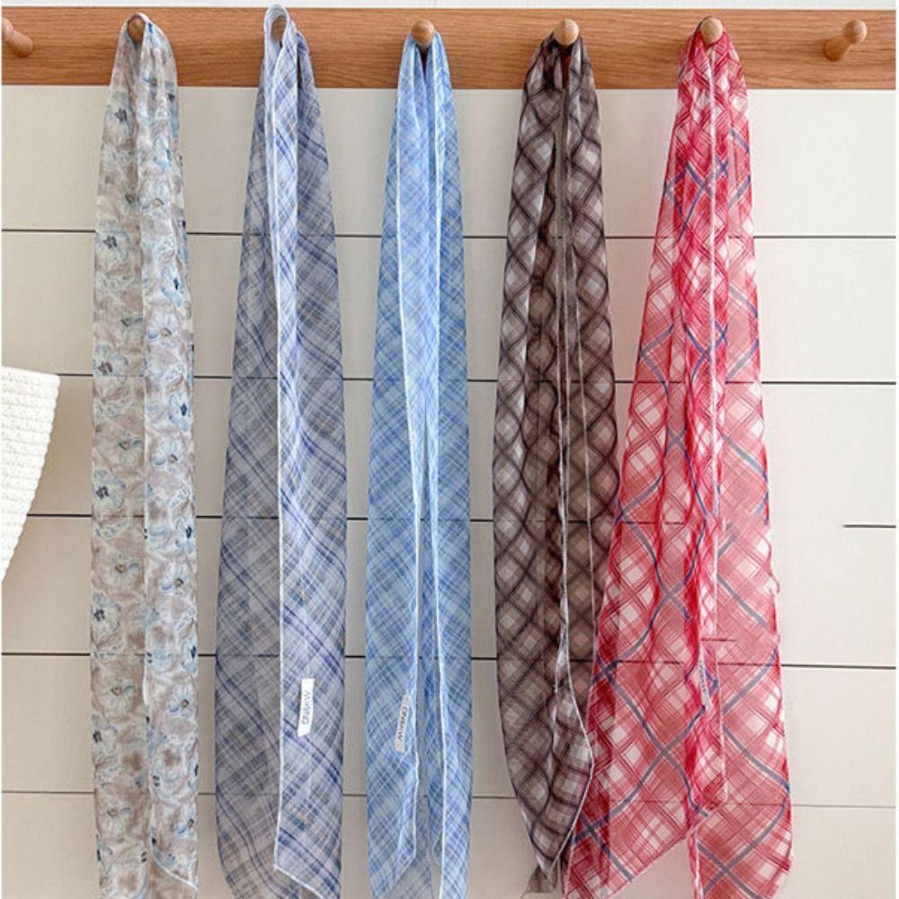Printed Plaid Pattern Long Silk Scarf Cravat Long Ribbon Scarves Flower Scarf  Scarf Accessories