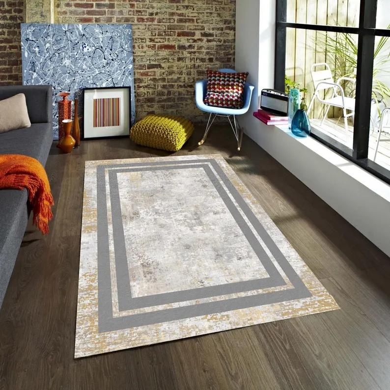 Marble Patterned Carpet with Border Pattern Living Room and Bedroom Fully Covered with Rug Minimalist Foot Mat Home Decoration