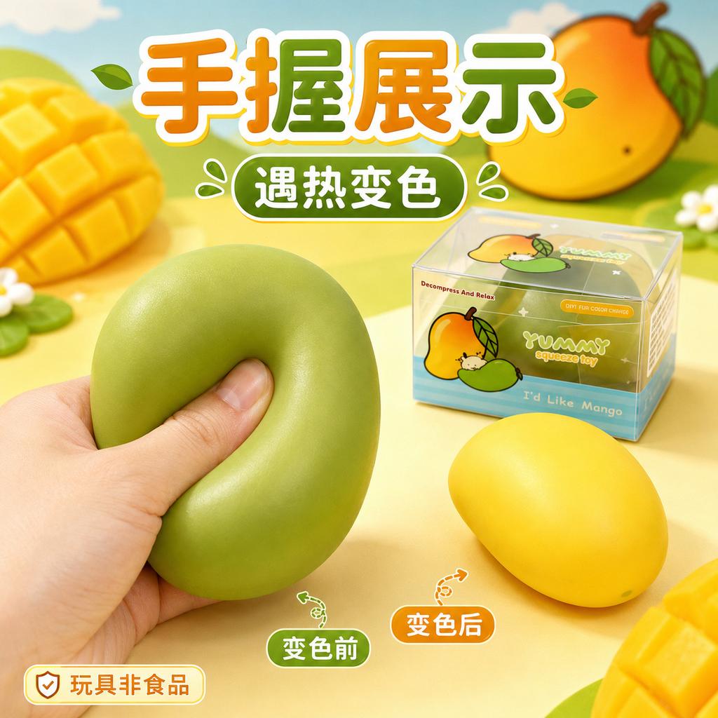 Mango Squeeze Toy Color Changing Stress Relief Sensory Fidget Ball Simulation Fruit Handmade for Students