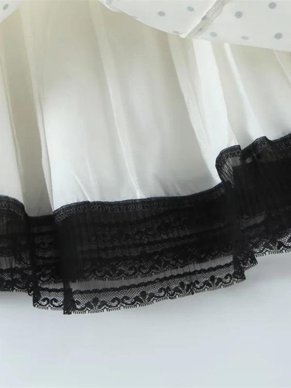 Women's Korean Style Lace Patchwork Polka Dot Sleeveless Camisole Dress – Waist-Cinched, Sexy French Short Skirt for Summer