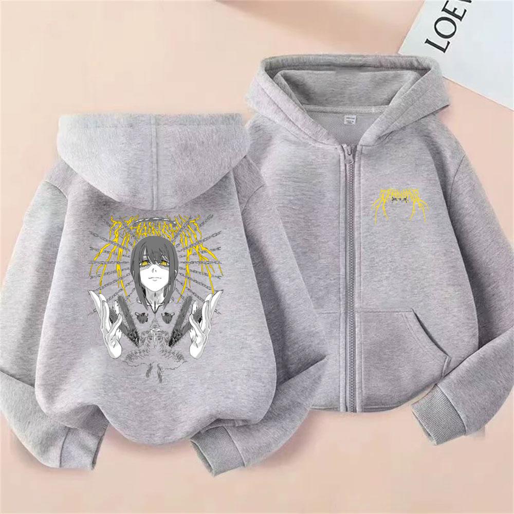Anime Chaaw Man Denji and Makima Graphic Print Zipper Hoodie Men Women Clothing Manga Fashion Oversized Zip Up Jacket Coat
