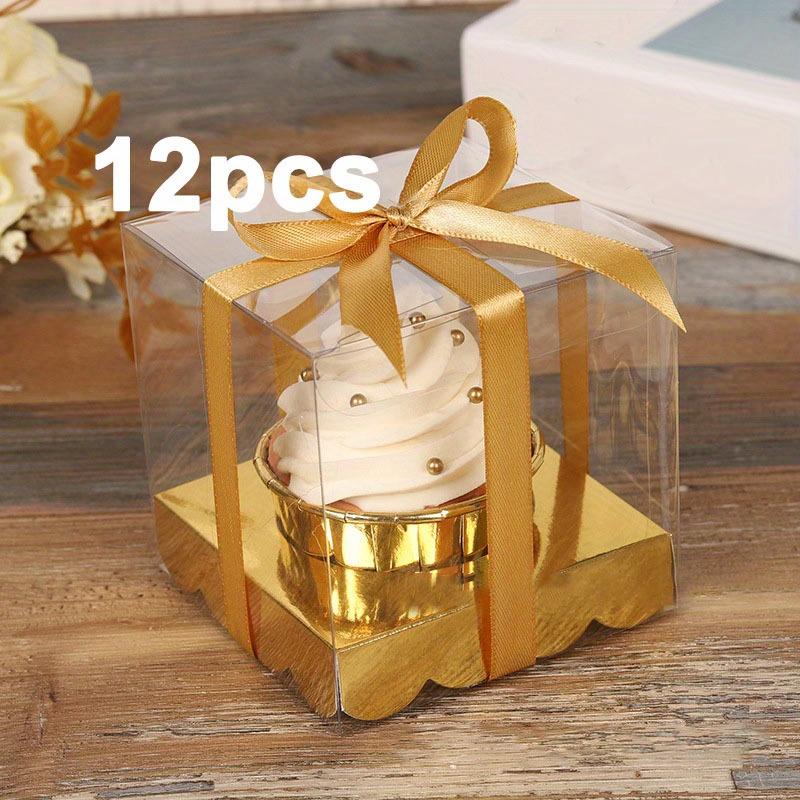 12pcs Clear Gift Boxes Plastic Single Containers Boxes with Inserts and Ribbon Individual Storage Holders Plastic Treat Boxes Gift Packaging Box