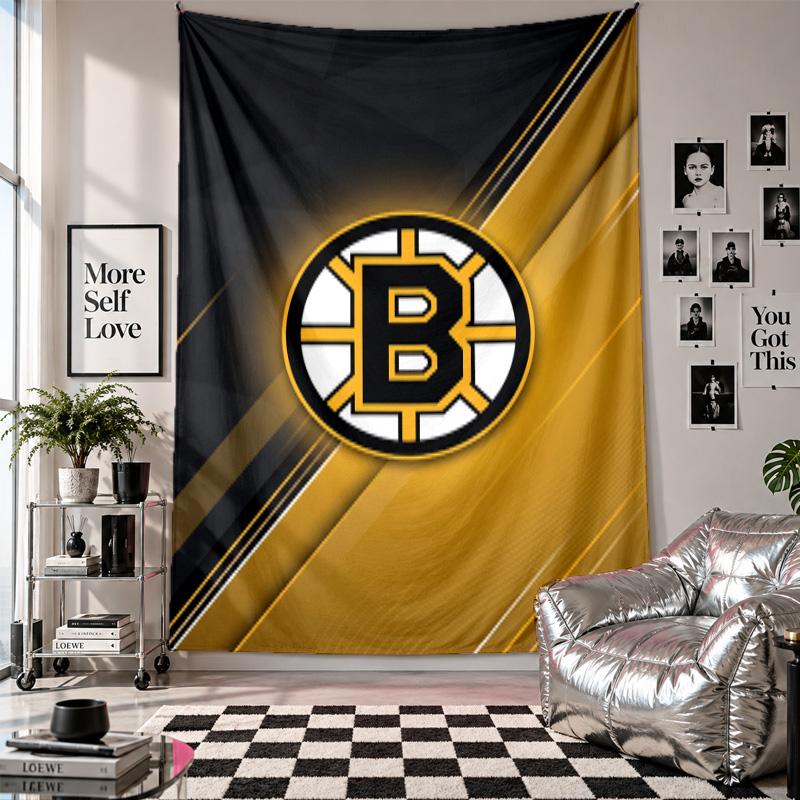 Boston Bruins Wandteppich Heimdekoration Wandbehang Tuch für Schlafzimmer Wohnzimmer Hintergrund