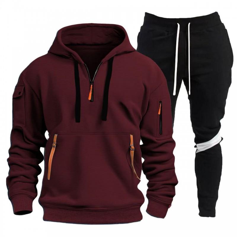 Mens Hooded Casual Sweatshirt Set With Multiple Pockets Lightweight Tracksuit Outfit