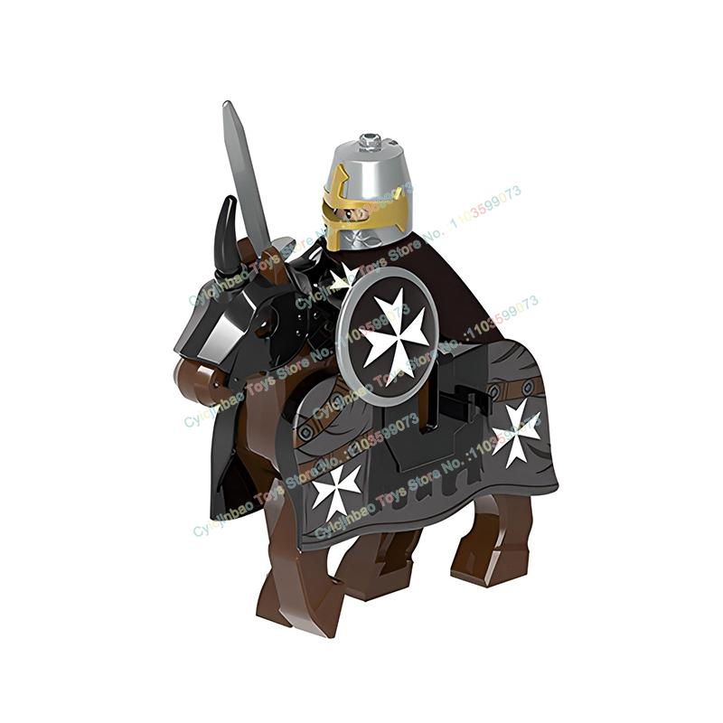 

Medieval Military Cavalry Crusader Mounts War Horse Teutonic Knights Templar Building Blocks Bricks Toys For Children X0317