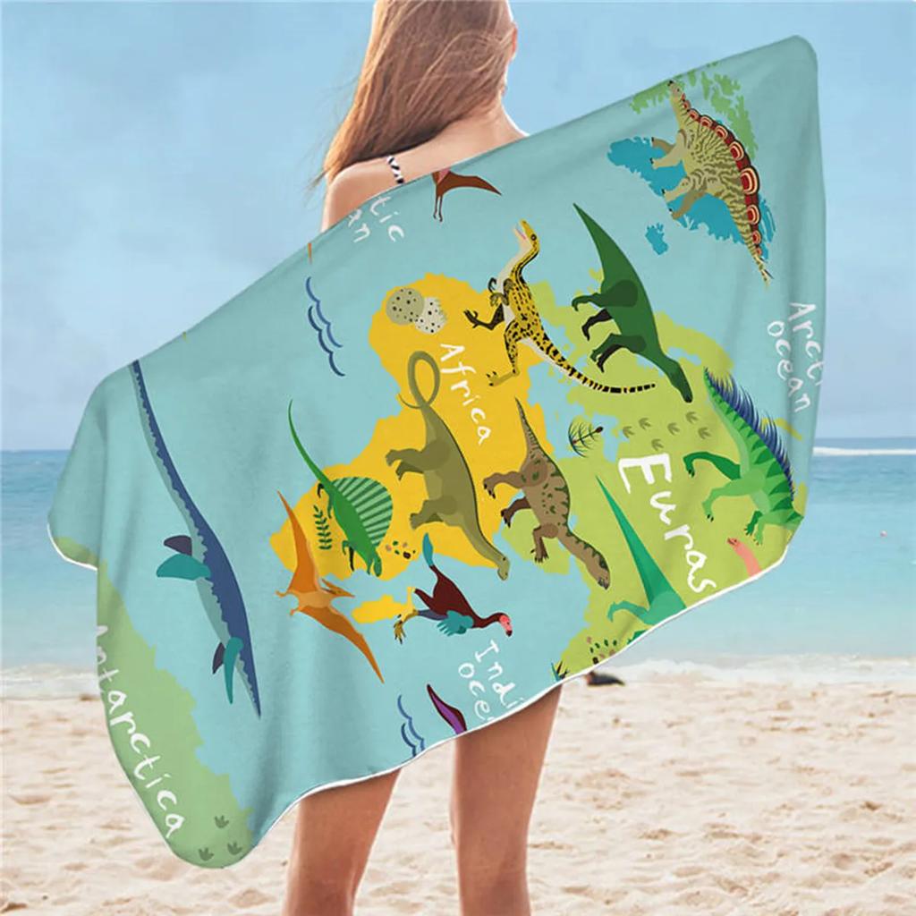Cartoon Dinosaur Beach Towel for Bathroom Jurassic Print Travel for Kids Boys Microfiber Quick Dry Blanket Camp Swim Women Men