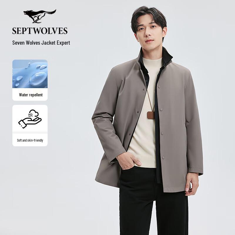 SEPTWOLVES Men's Water-Repellent Mid-Length Trench Coat