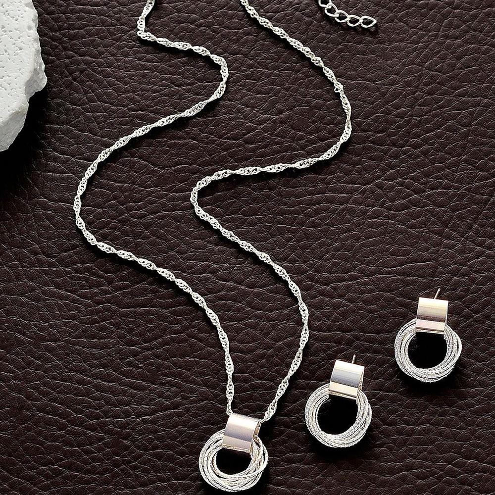 2 PCS Set Multiple Small Circle Pendant Earring Set Gold Plating Link Chain Wedding Party Jewelry Set Copper Color Stud Earring