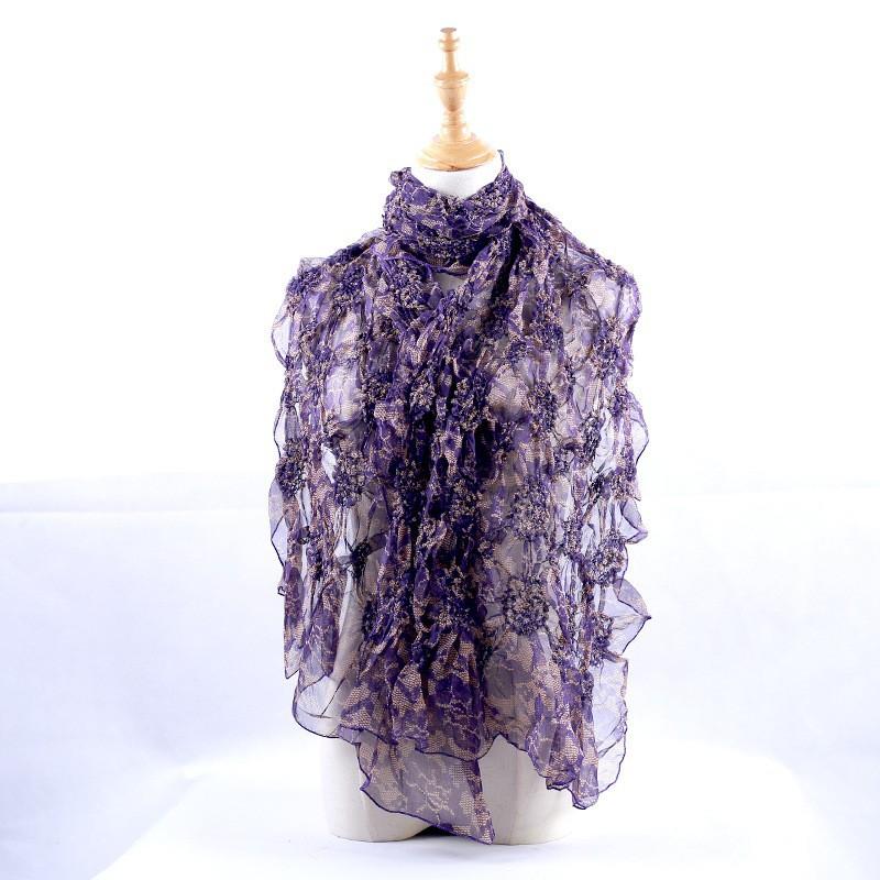 Lightweight Chiffon Scarf With Floral Print Elastic Edge Wrap Shawl Women Sun Protection Accessory Fashionable Office Wear