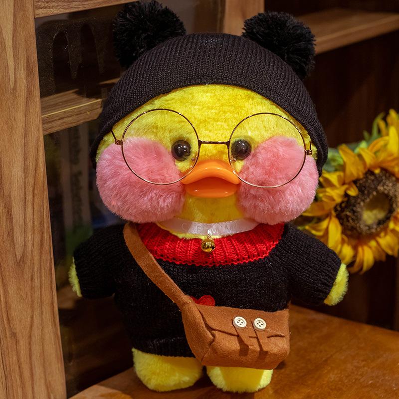 30CM Cafe Duck 30cm Little Yellow Duck Cute Pillow Plush Toy Stuffed Doll Wearing Glasses and Clothes Cartoon Cute Toy