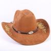 Beliebter europäischer und amerikanischer klassischer Wildleder Western Cowboyhut für Herren und Damen, großer Schirm, bestickt, Outdoor-Sonnenhut