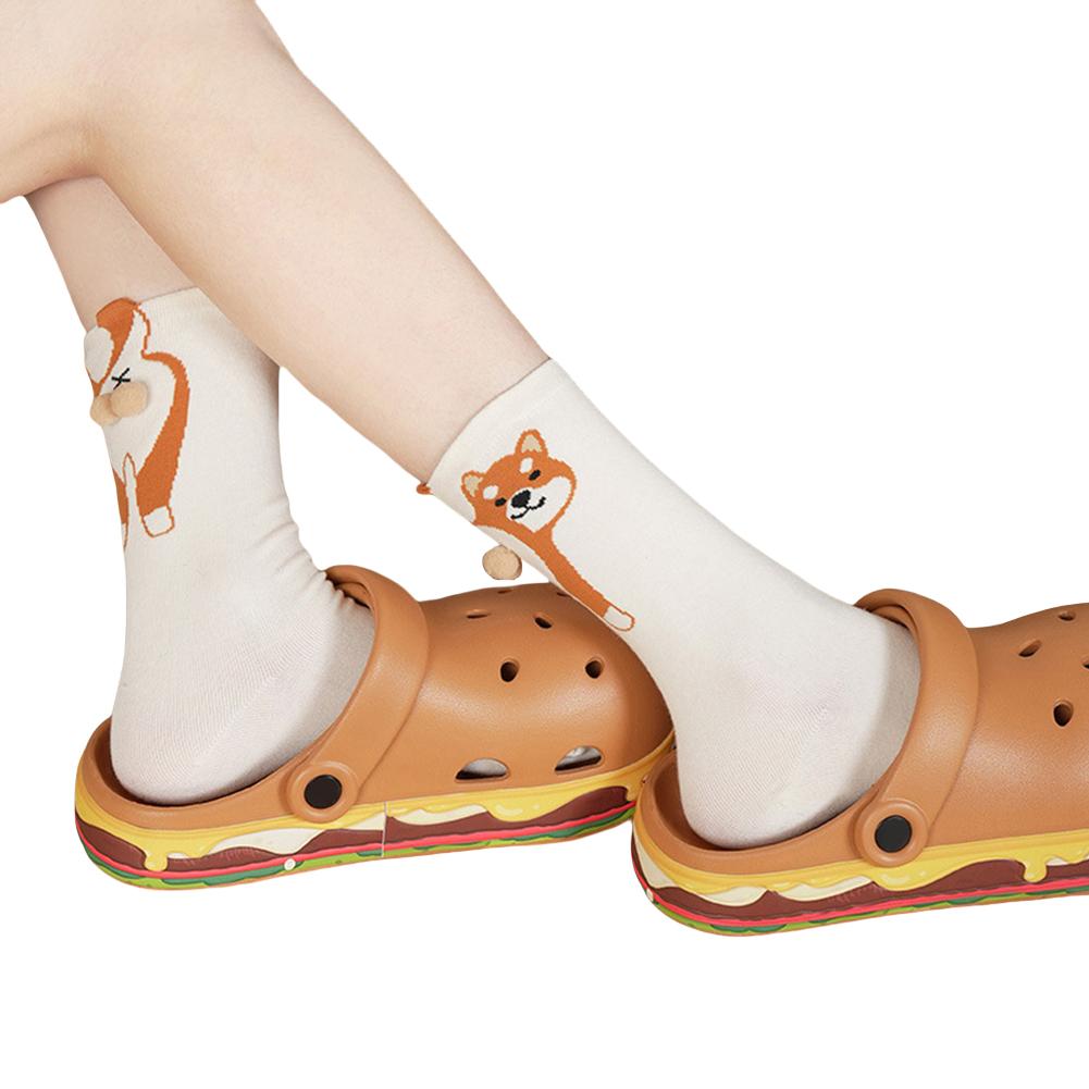 1/2Pair White Cartoon Dog Tinkerbell Egg Socks Female Men Summer Outside Ins Cotton Japanese Cute Quirky Mid-calf Socks