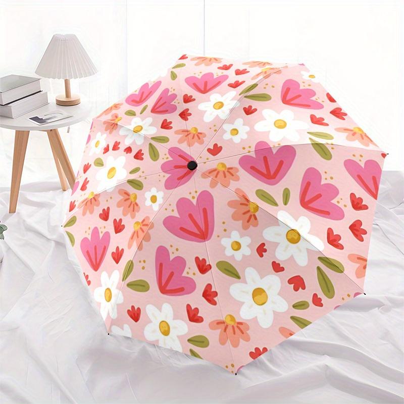 1pc Floral Pattern Automatic Umbrella   Auto Open/Close Folding Umbrella with  8 Rib Frame, 3 Fold Compact Umbrella for Men & Women, 133