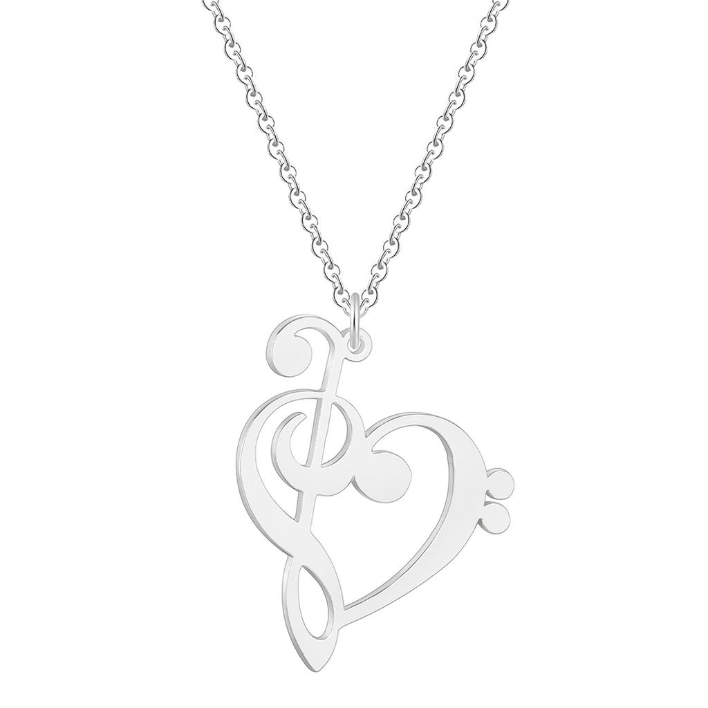 Kinitial Treble Bass Clef Heart Pendant Necklace Simple Music Jewelry Gift for Teacher Women Girls