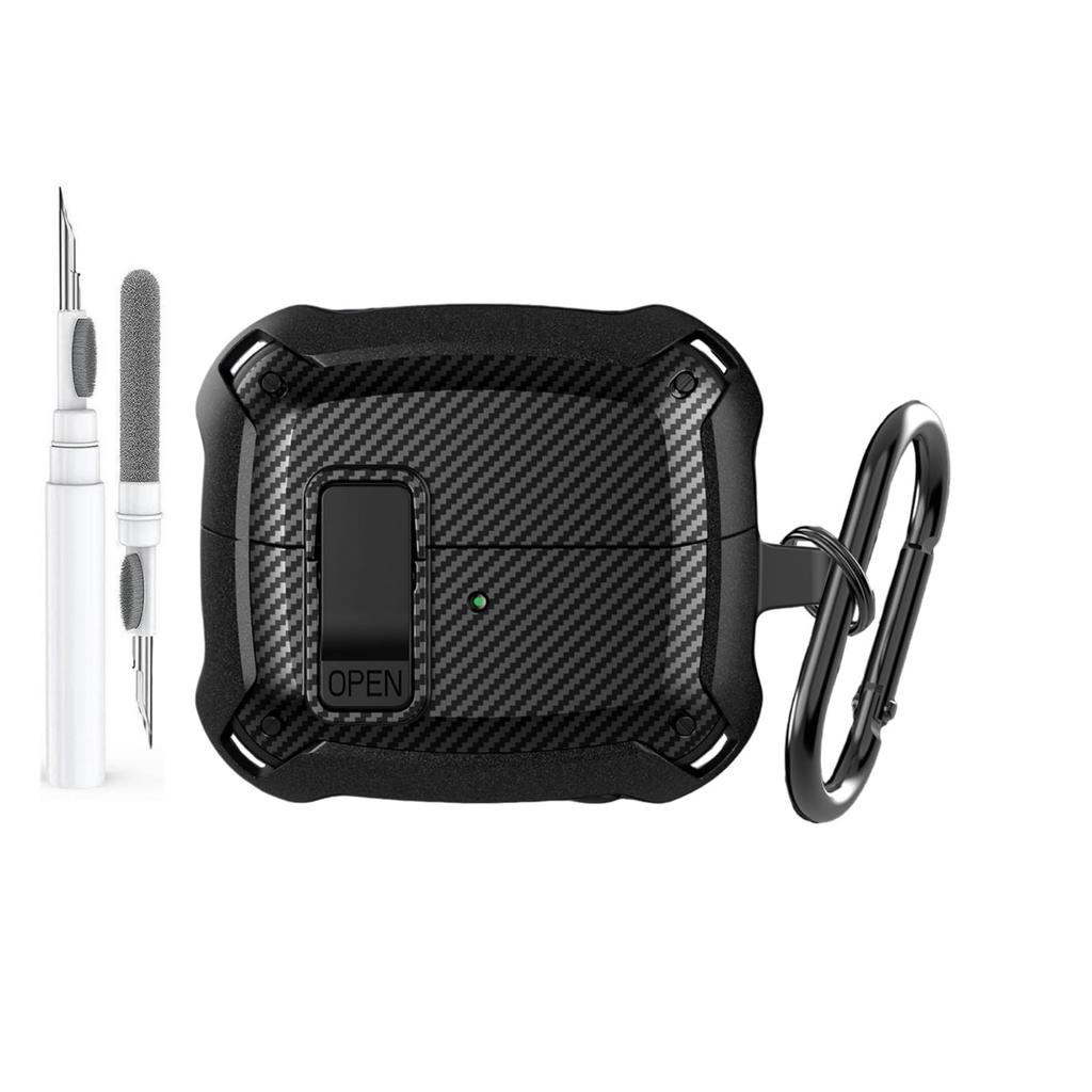Carbon Fiber Case For Samsung Galaxy Buds 3/Galaxy Buds 3Pro with Keychain Secure Lock Shockproof Protective Case for Woman Man