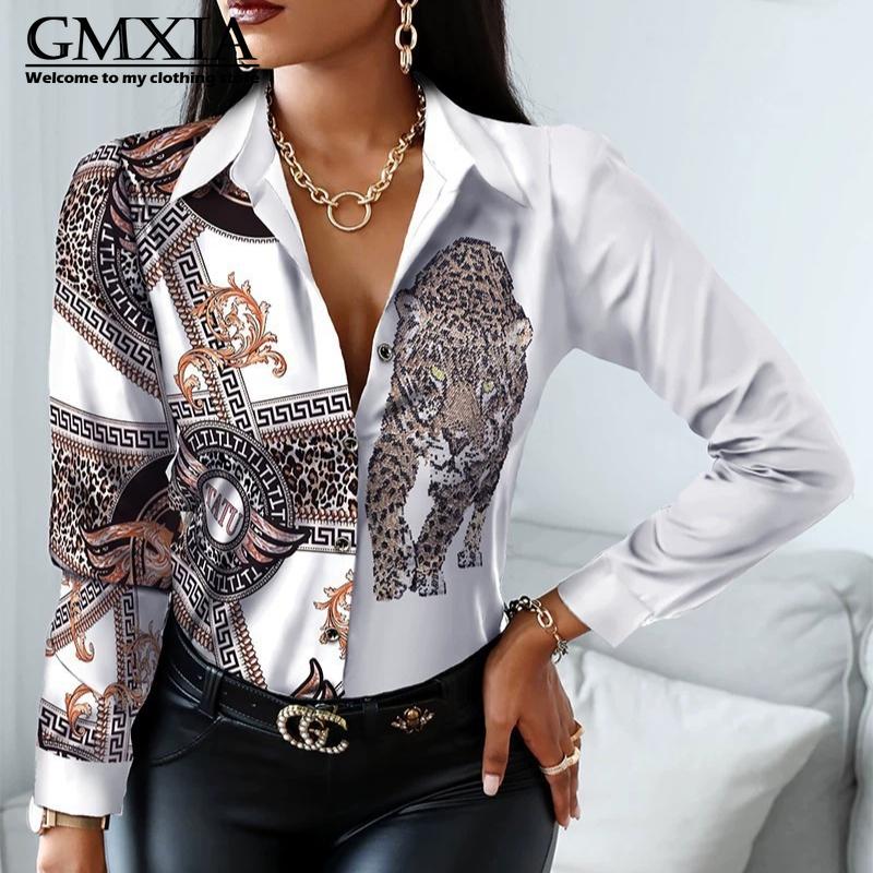 GMXIA Damenmode Lässig Freizeit Langarm POLO Kragen Blusen & Hemden