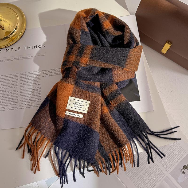 Wool  Women Scarf Luxury Cashmere Winter Blanket Wraps Casual Plaid Print Pashmina Bufanda Travel Poncho Stoles Echarpe