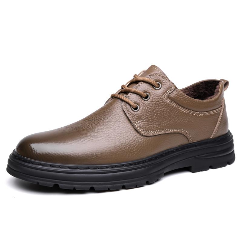 Autumn Winter Keep Warm Cotton Shoes for Business Designer Lace Leather Shoes Male Solid Color Fashion Casual Shoes Man