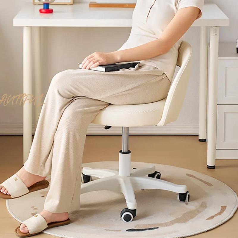 Home Makeup Chair for Women, Swivel Adjustable Desk Stool with Cat-Claw PU Leather and Liftable Backrest, Study & Vanity Seat