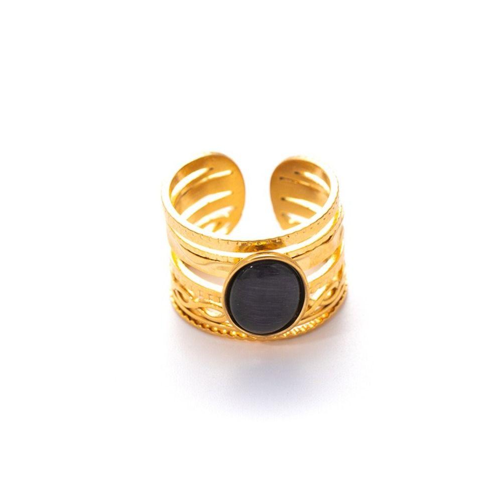 Hollow Pattern Open Ring Side Opening Multi Layer Ring Versatile Stainless Steel Ring Retro Style