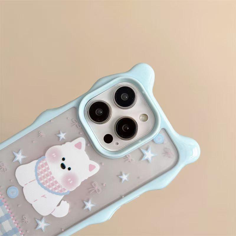 Plaid West Highland Pink iPhone 15 Pro Cute Cat Ear Style Huawei Apple 14 Pro Phone Case New Model