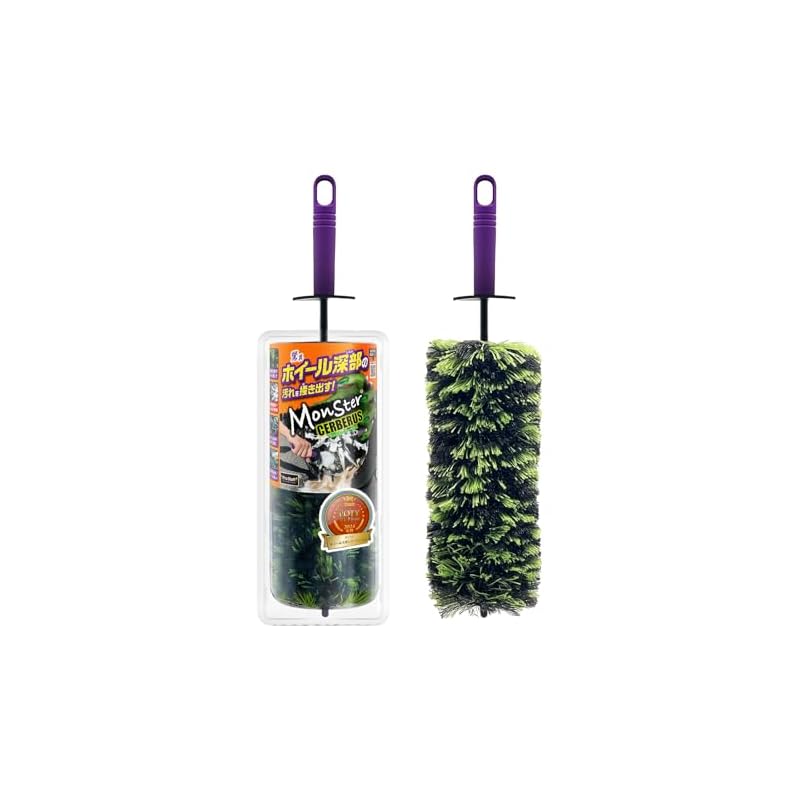 Prostaff Radbürste, Reifenbürste, Radreiniger, Tiefenreichweite, Dreifach-Borstenmischung, Spritzschutz, Monster Cerberus, Grün, Gesamtlänge 460mm,