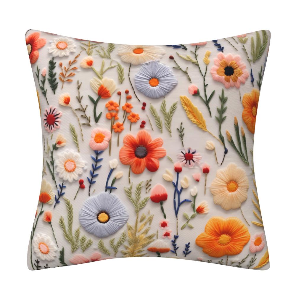 Vibrant 3D Printed Wildflower Meadow–Colorful Boho Floral Decorative Throw Pillow Cover Cotton Linen Cushion Cover