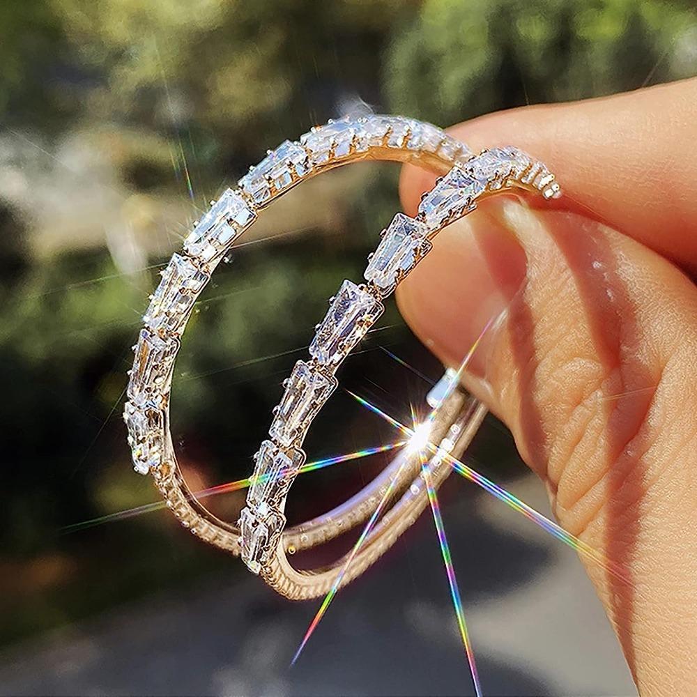 

Alloy Crystals Zircon Earrings Circle Shape Ear Hoop Sparkle Earrings Women s Fashion