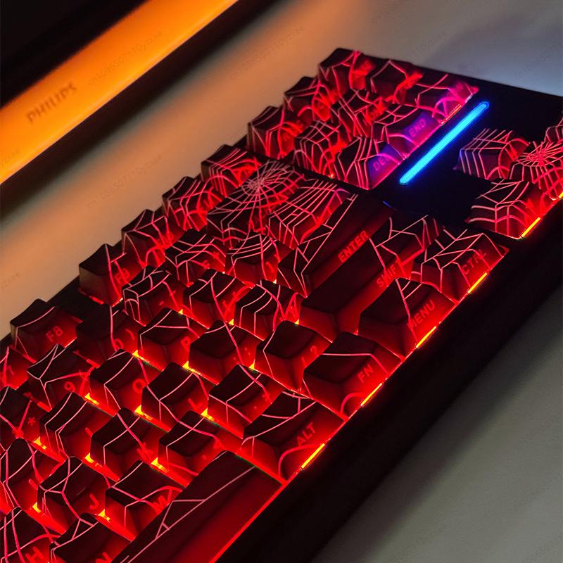 Spider Web Keycaps Side Print Shine-Through, PBT OEM Profile for 67/84/87/98 Key Custom Mechanical Keyboard