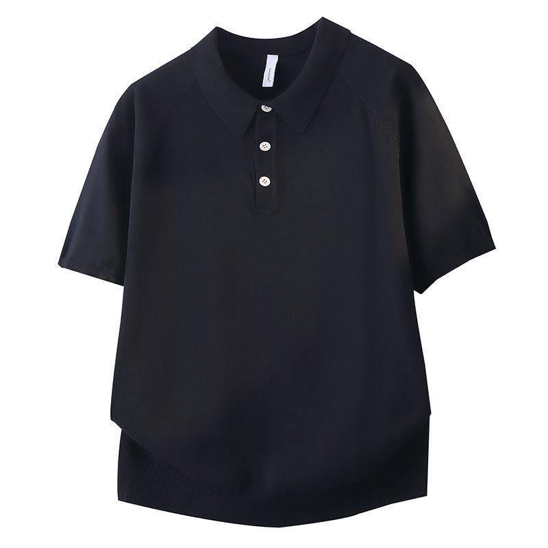 Summer 2026 Men's Italian Knit Polo Shirt - Retro Solid Color Lapel Short Sleeve