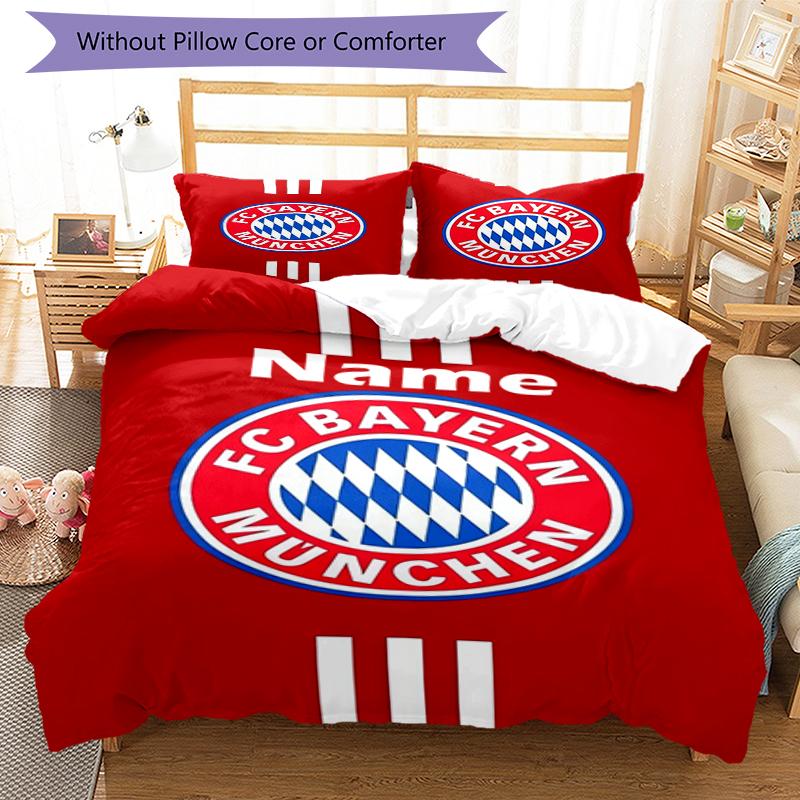 Set Biancheria da Letto FC Bayern München Personalizzato con Nome 3 Pezzi Copripiumino Chiusura Include 1 Copripiumino e 2 Federe, Morbido e Confortevole per Tutte le Stagioni.