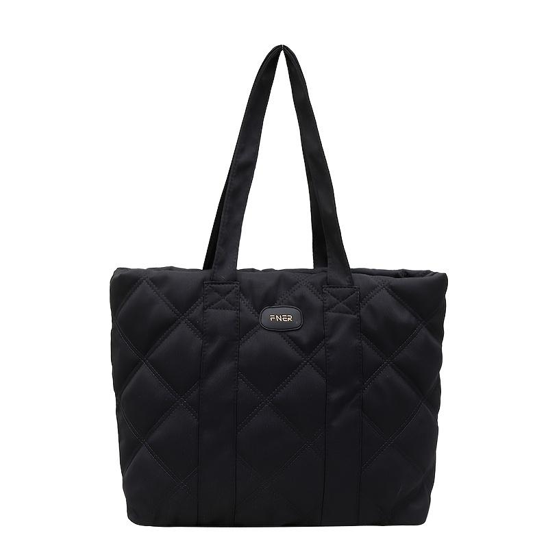 Nylon Quilted Tote Bag for Women Large Capacity, Versatile Shoulder Bag Durable Polyester Lined for Work, Shopping
