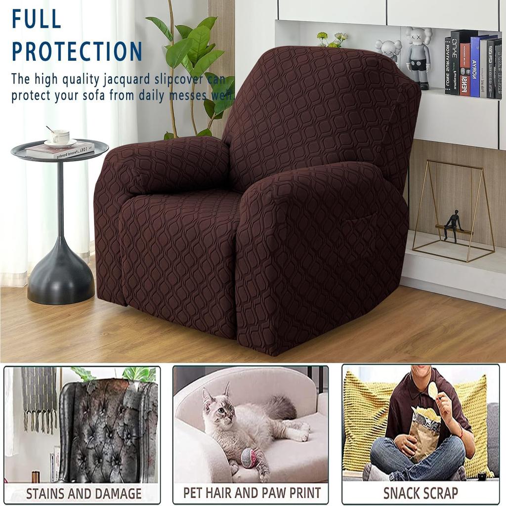 4-teiliger Stretch-Liegesessel-Überzug Jacquard-Liegesesselbezüge mit Seitentasche Rutschfest 1-Sitzer Sofa Möbelprotektoren