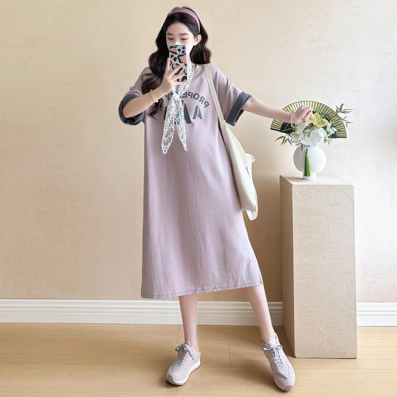 

2026 Summer Casual Loose Maternity T-Shirt Dress - Age-Reducing Lazy Style with Letter Slimming Design Medium рожевий/фіолетовий
