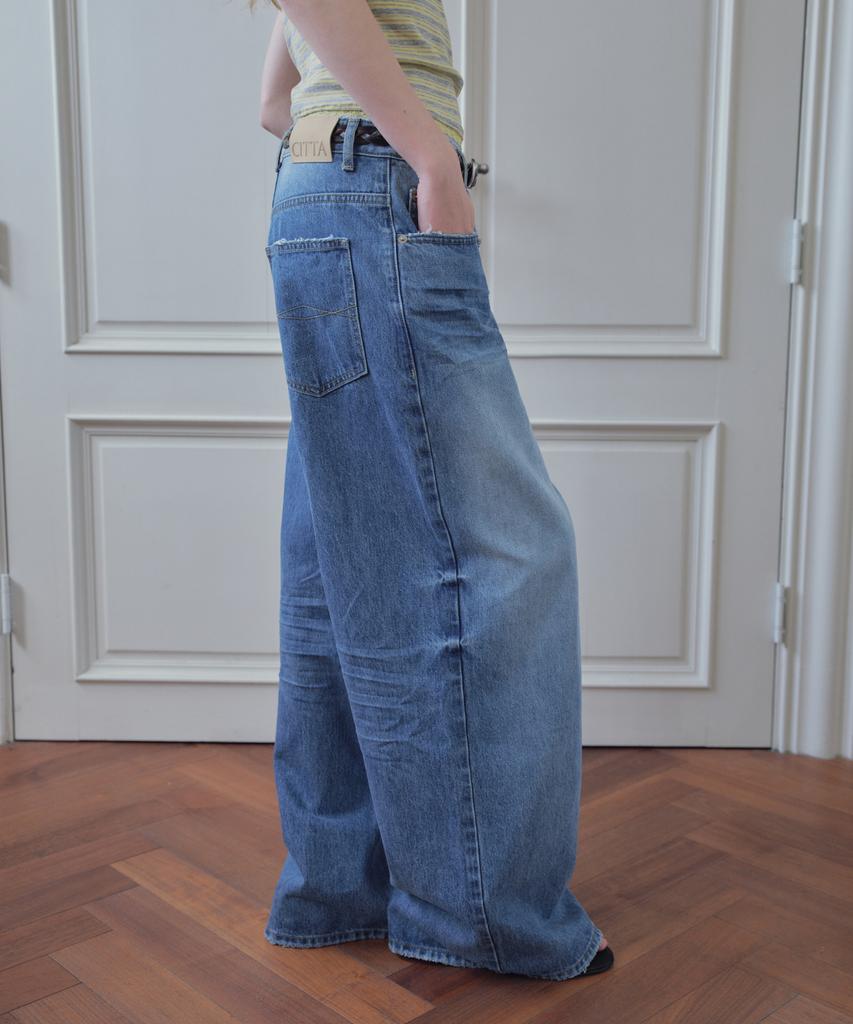 CITTA Washing Low Rise Wide Denim Pants_Ctd430(Medium Blue)