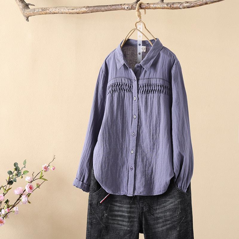 

Двухслойная хлопковая пряжа плиссированная рубашка с длинными рукавами для женщин корейская версия свободные мягкие женские рубашки L фиолетовый