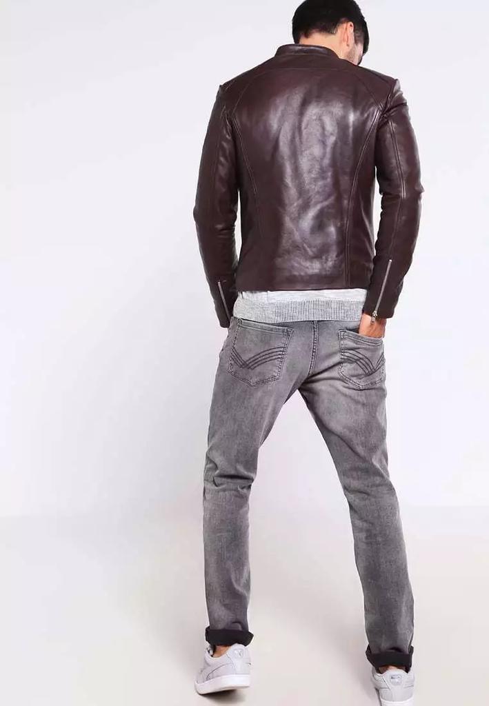 Echtes Lammleder Originalleder Handgefertigt Braun Herrenjacke Lässig Biker Motorrad