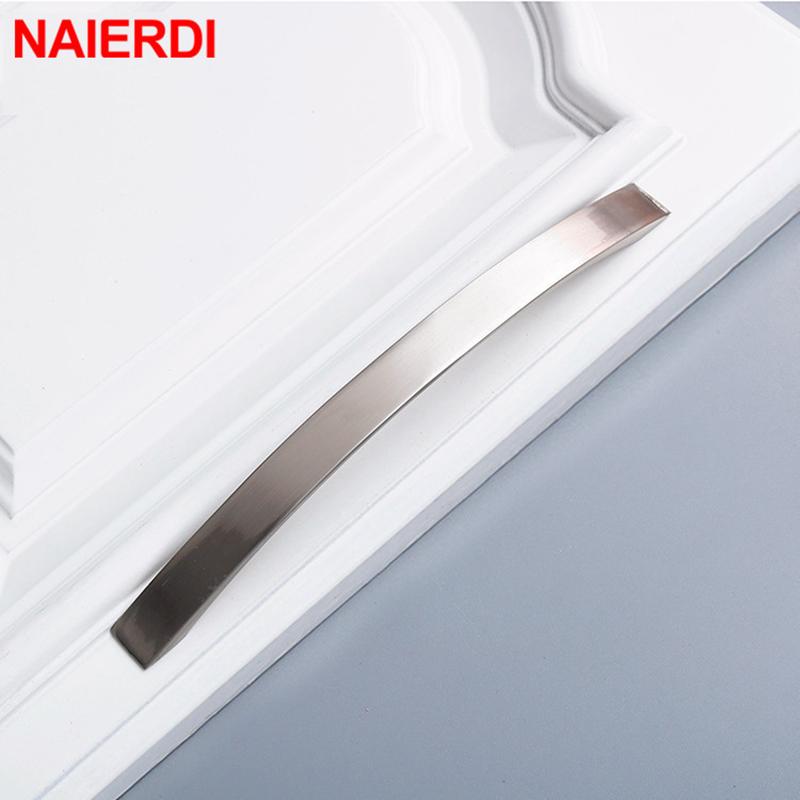 NAIERDI Aluminum Alloy Furniture Handle Brushed Silver Kitchen Door Handles Cabinet Handles Drawer Knobs Wardrobe Drawer Pulls