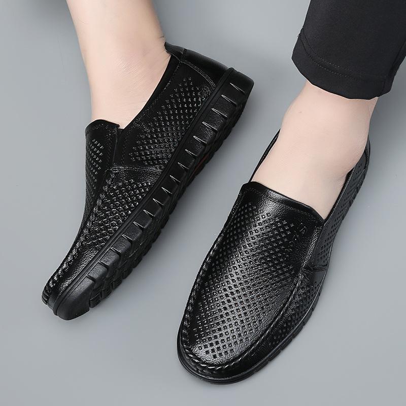 Sandals men's new summer breathable hollow leather shoes men's genuine leather soft-soled casual dad shoes
