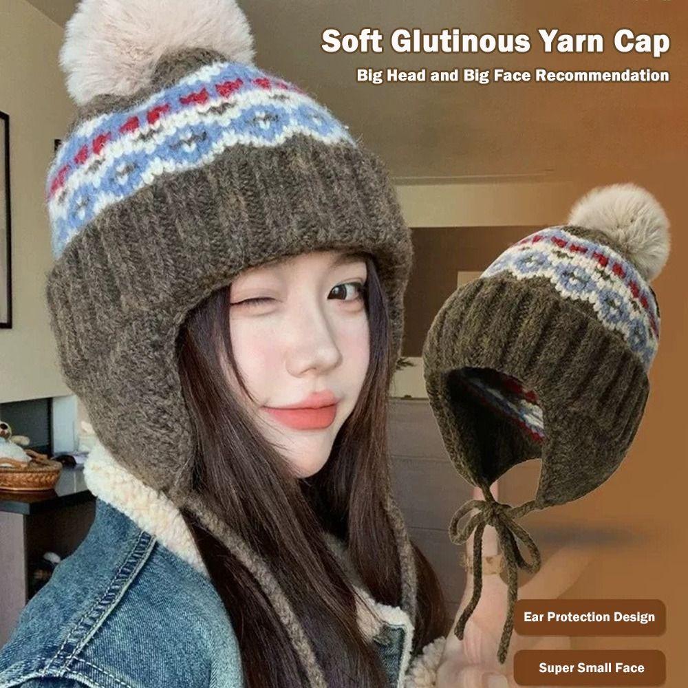 Fashion Warm Winter Hat Thickened Cute Beanie Hats Ear Protection Pompoms Cap Outdoor