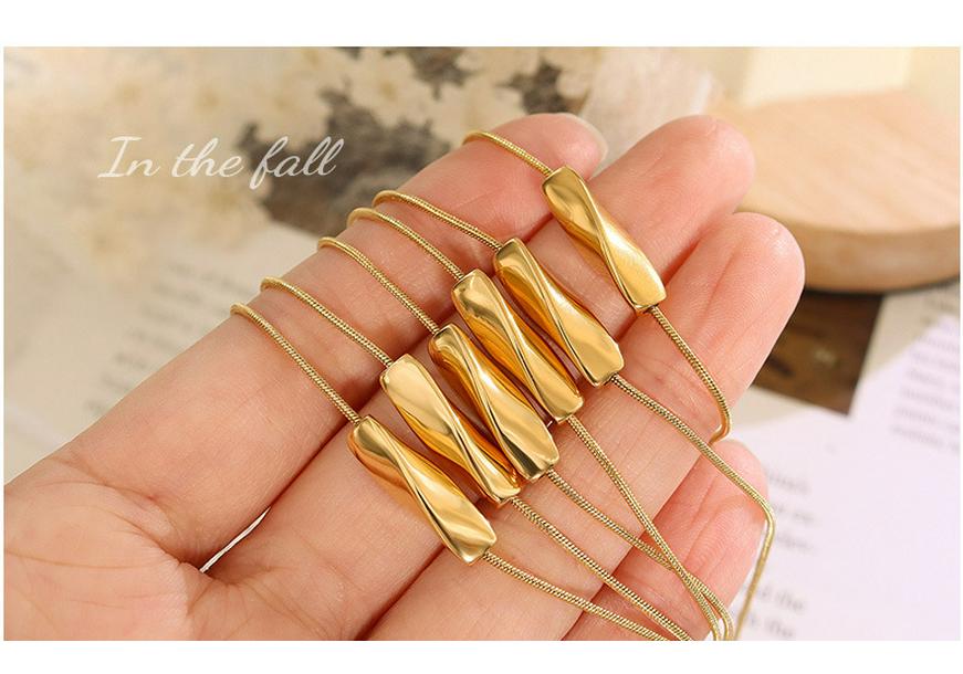 Korean Geometric Twisted Tube Pendant Clavicle Necklace: Non-Fading Gold-Plated Titanium Steel Luxury Jewelry