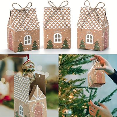 Caja de regalo navideña con asa, de papel, con forma de casa, para dulces, galletas, joyas, envoltura creativa para regalos navideños.