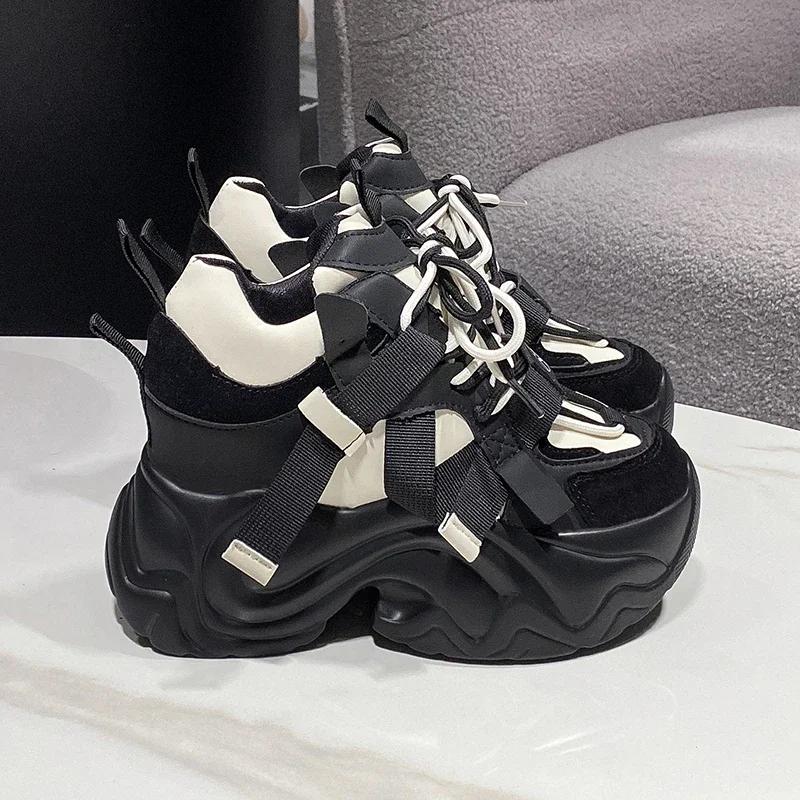 Fashion Women Chunky Sneakers New 2024 Autumn High Platform Dad Shoes Women Casual Trainer Sneakers Thick Sole Vulcanize Shoes 9.5CM