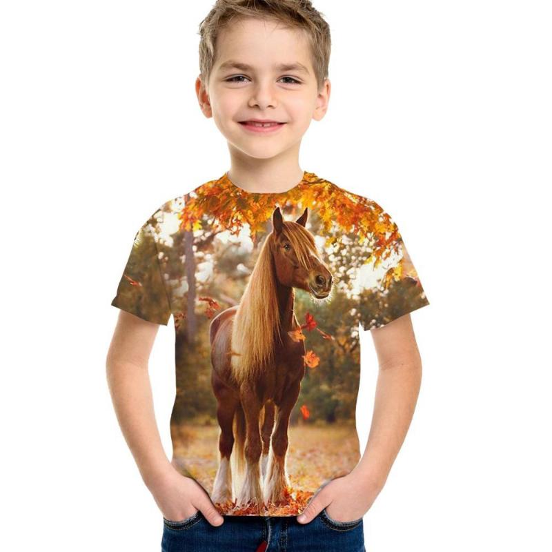 

2024 Дитячі футболки з графікою коня-гойдалки Дитяча футболка для дівчинки з коротким рукавом Дитячий одяг Повсякденний одяг для хлопчика Одяг для малюка 160