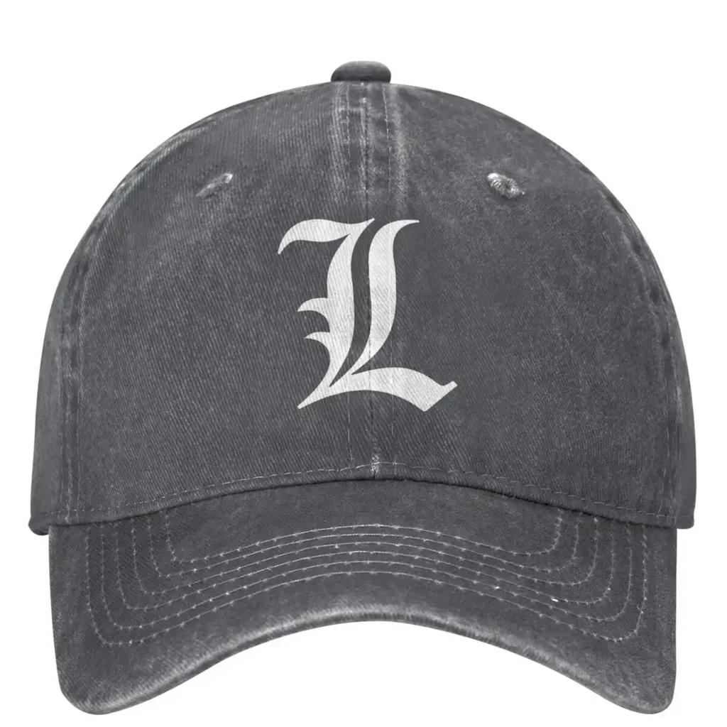 Old English Initial White Letter L Death-Notes Baseball Cap Unisex Teens Sunscreen Trucker Hat Summer Sport Baseball Caps