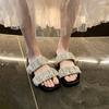 Slippers Women's Summer Outer Wear 2025 Summer New Versatile Fairy Style with Skirt Rhinestone Flat Bottom Beach Cool Slippers Women