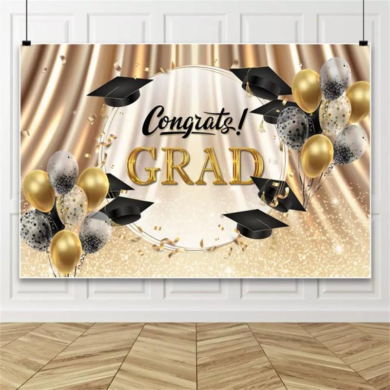 Graduation Background Cloth Black Gold Party Decoration Photo Birthday Picture Making