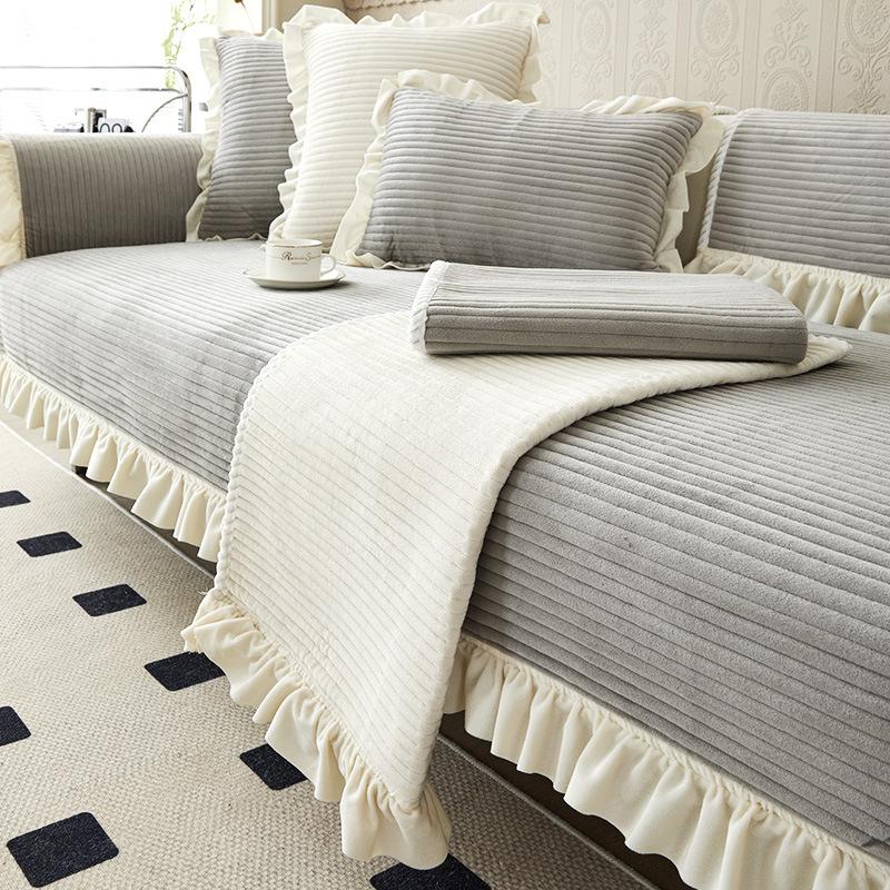 Winter-Plüsch-Sofakissen für alle Jahreszeiten, rutschfest, einfach, moderner Bezug, vollständiger Bezug, verdicktes Stoffhandtuch