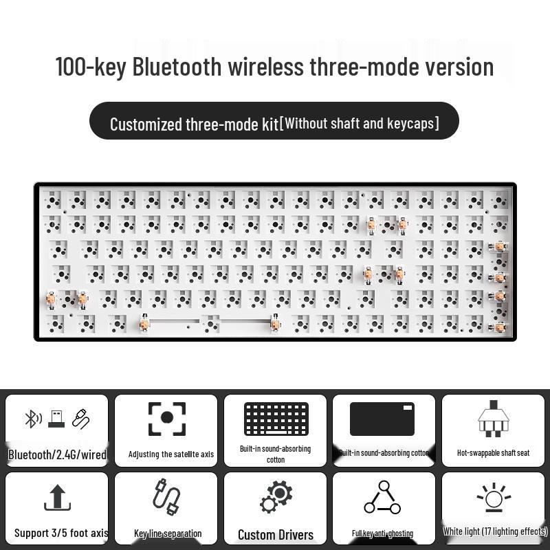 Multi-Size Wireless Bluetooth Mechanical Keyboard Kit with RGB, Customizable and Three-Mode Connectivity