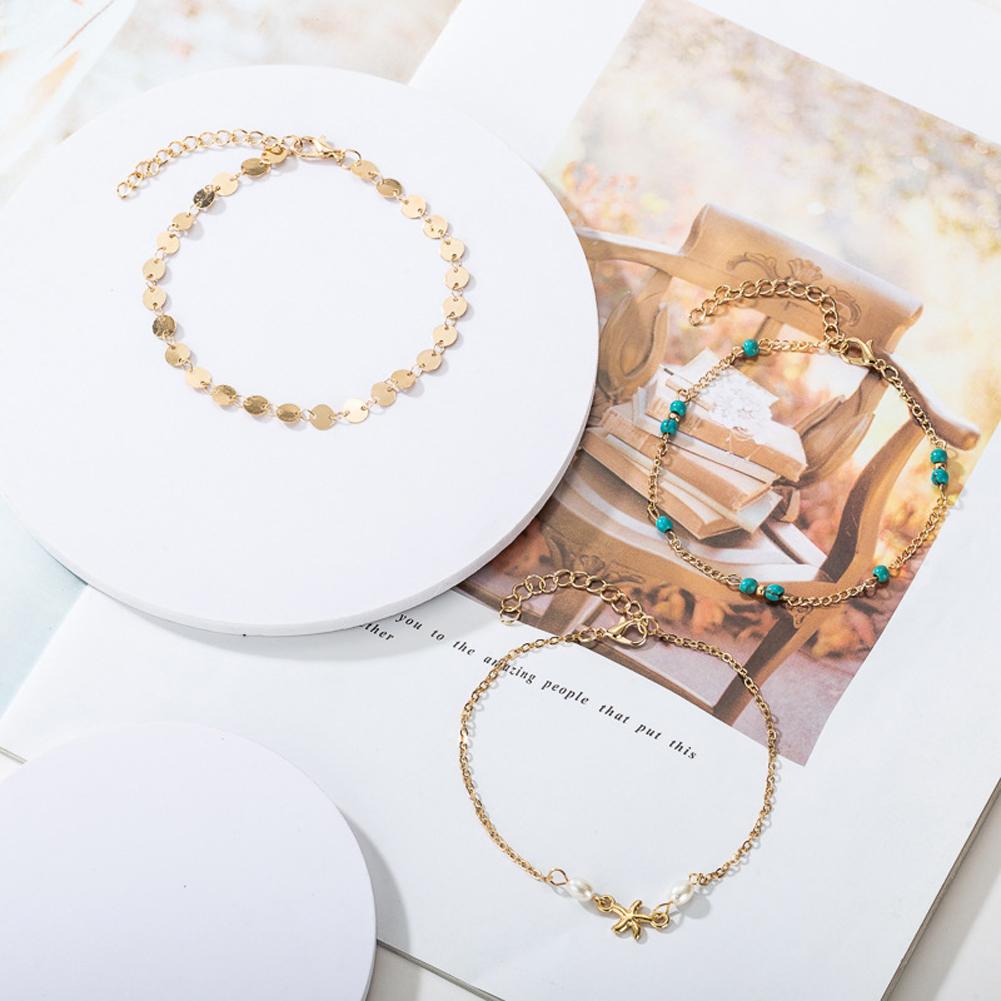 3 Pieces Set Of Women'S Alloy Anklet Fashion Simple Animal Popular Elements Disc Anklet